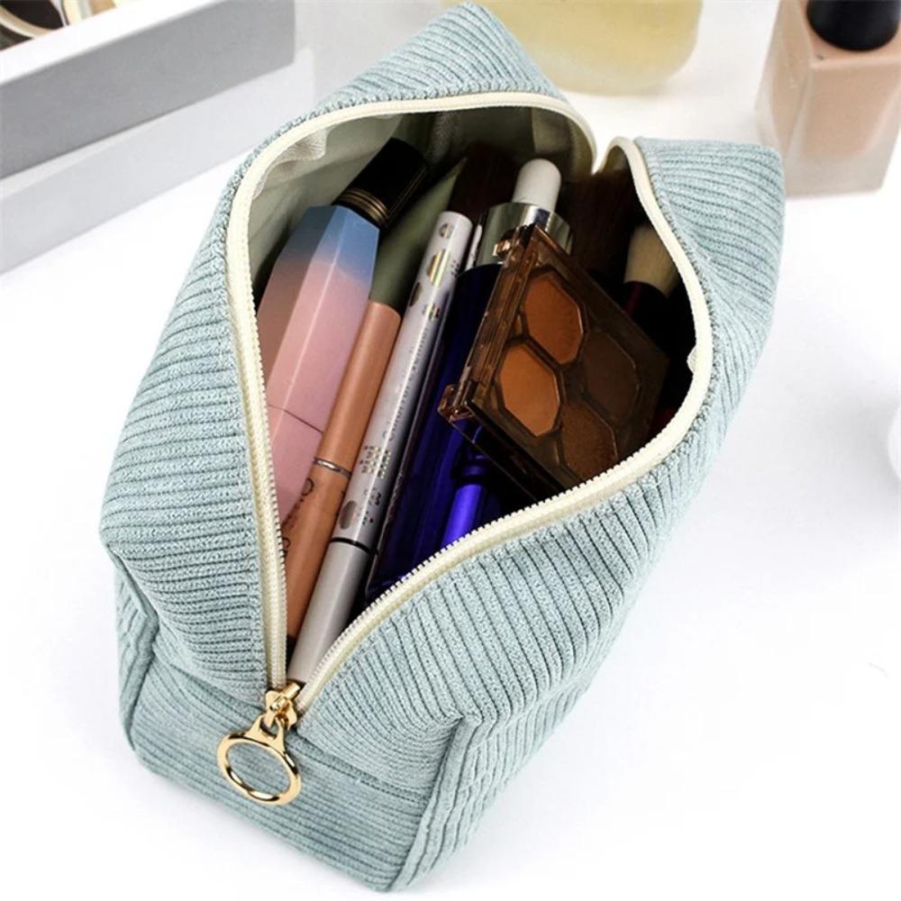 Solid Color Pencil Case Corduroy Velvet Makeup Pouch Fashion Toiletry Organizer  Lady