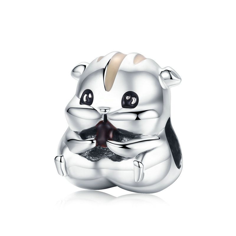 WOSTU Cute Animal Charm 925 Sterling Silver Hamster Beads Fit Original Bracelet Bangle Pendant For Women Jewelry Making CQC1133