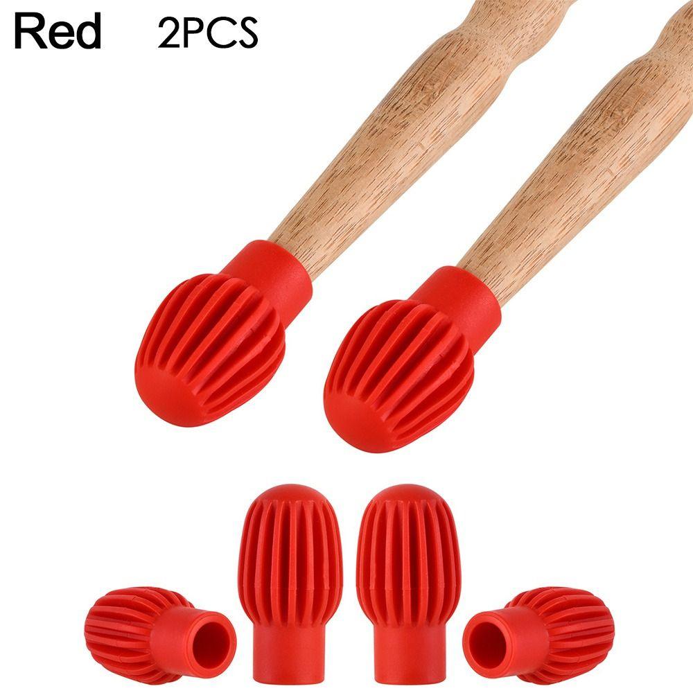 

Drum Silent Practice Tips Silicone Stick Head Rubber Sleeve Drumstick Mute Damper Drum Stick Head Red-2Pcs