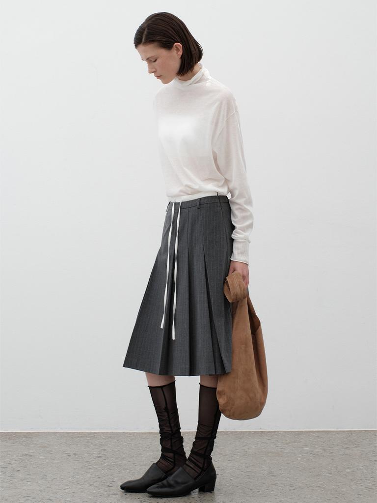 Atelier Nine Double Waist Tuck Midi Skirt(Sk-5037)