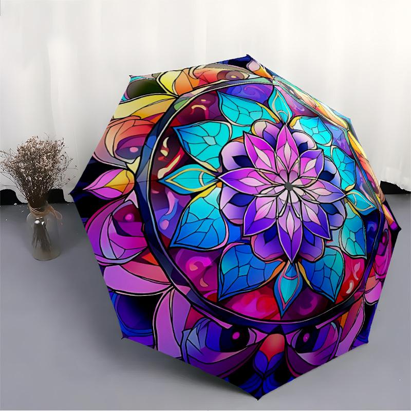 1pc Stained Glass Mandala Folding Umbrella | Elegant Design, Fashionable Accessory, Durable Construction, Sturdy Ribs yy251107018
