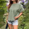 JPNTKY Women's Fashion Casual Solid Color Print Short Sleeve O-Neck Blouses & Shirts