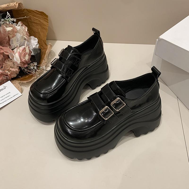Fashion New 2025 Autumn 8CM High Heels Casual Leather Shoes Women Chunky Loafers Comfortable Pumps High Platform Walking Shoes Woman