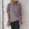 Solid Colour Round Neck Summer Bat Wing Sleeve T-Shirt Hem Knotted Loose Women's Tops