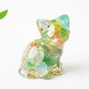 Natural Crystal Gravel Resin Sitting Turning Face Cat Figurine With Gold Foil Cute Desktop Decor For Home Office