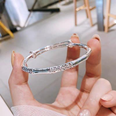 Bracciale con Motivo Ananas, Stile Etnico Femminile, Rapporto Bambù, Pace, Bracciale in Rame Bianco, Regolazione Push-pull, Bracciale con Sensazione di Alta Qualità