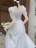 Französischer Stil Elegantes Midikleid Frau Kausal Kurzarm Feenkleid Vintage Abend Partykleid Urlaub Strand Sommer Chic