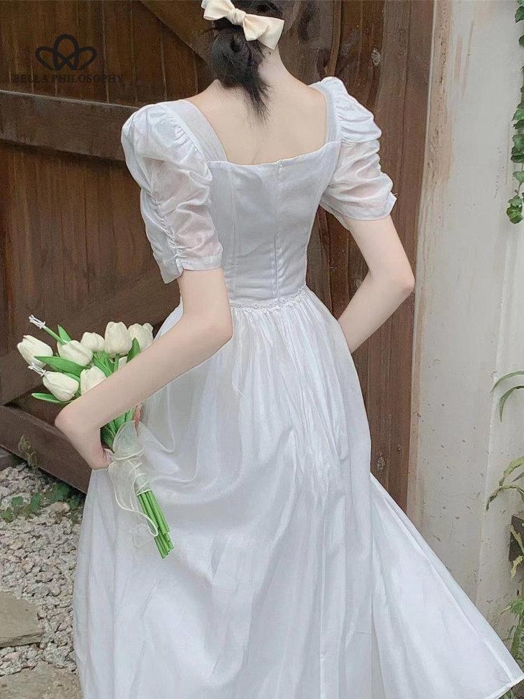 Französischer Stil Elegantes Midikleid Frau Kausal Kurzarm Feenkleid Vintage Abend Partykleid Urlaub Strand Sommer Chic