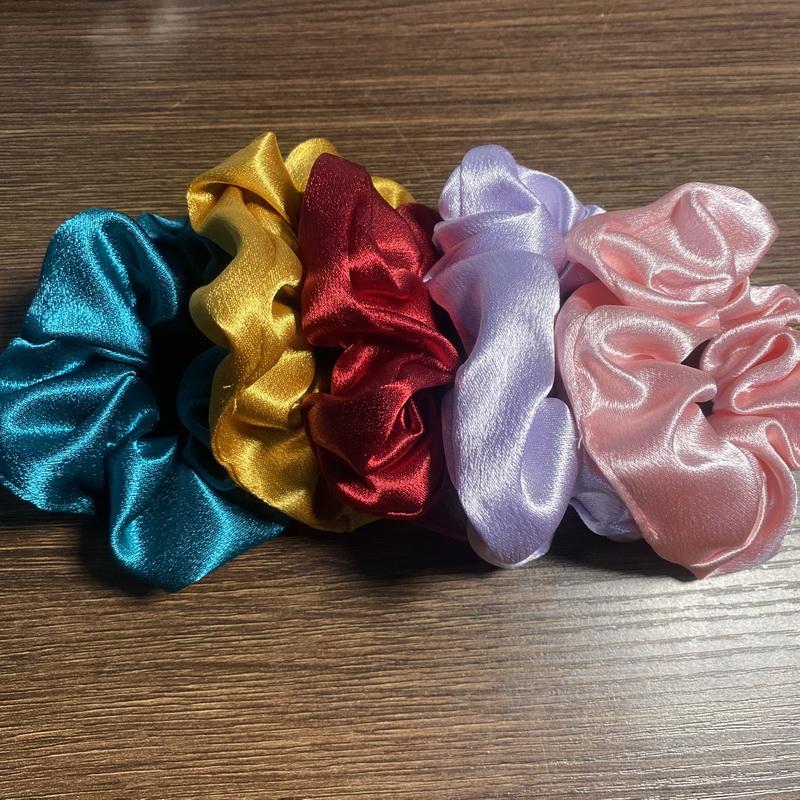 5pcs/set High elastic silk scrunchie for women white satin hair tie girls black hair rubber bands red hair rope chouchou satin