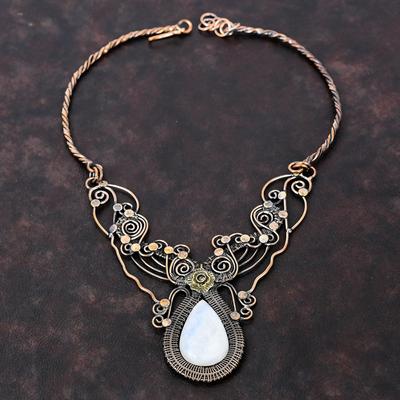 Rainbow Moonstone Necklace Copper Wire Wrapped Necklace Adjustable Necklace Handmade Wire Wrapping Jewelry Gift For Women Gemstone Necklace