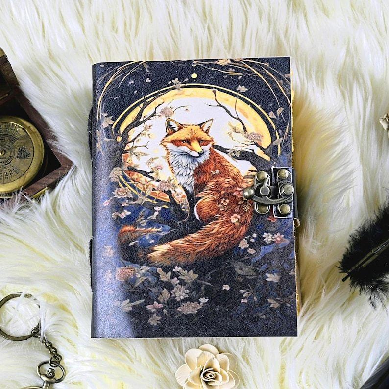 Fox Leather Journal: Handmade Grimoire, Blank Book of Shadows, Celestial Gifts