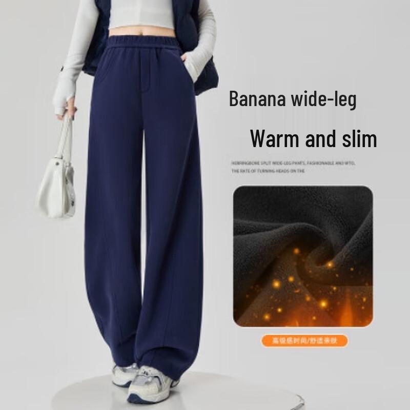

Women s High-Waist Fleece-Lined Wide-Leg Straight Casual Pants S