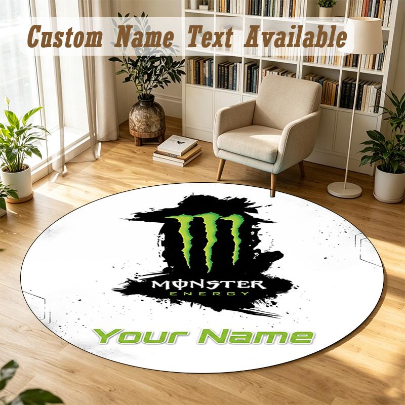 Round Rug Custom NameMonster Energy Pattern Non Slip Carpet Home Floor Decor