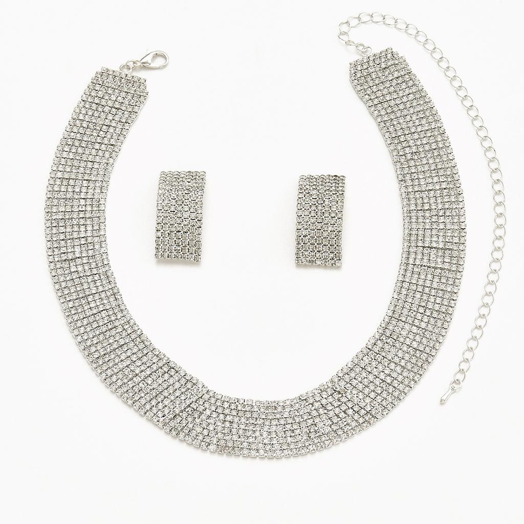 Light luxury full diamond popular necklace earrings set