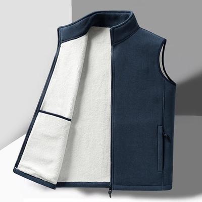 Polar Fleece Vest Coat Stand Collar Sleeveless Waistcoat with Velvet Inner Layer Zipper Placket Pockets Thermal Insulation Vest Jacket