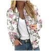 Fashionable Women Long Sleeve Casual Jacket Floral Leaf Print Round Neck Zipper