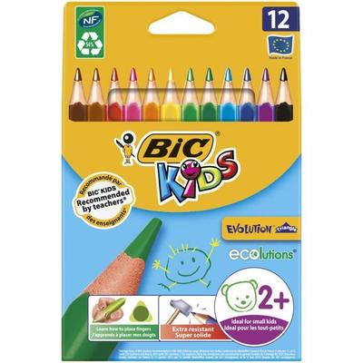 BIC Kids Evolution Triangle ECOlutions Triangular Colored Pencils - Assorted Colors, Cardboard Case of 12