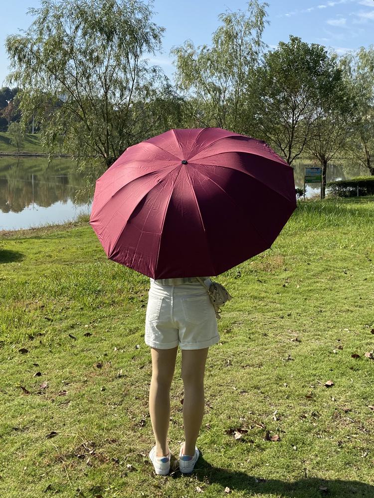 12-Rib Extra Large Windproof Sun & Rain Umbrella, Black Vinyl Sunshade, Manual Folding for Men & Women