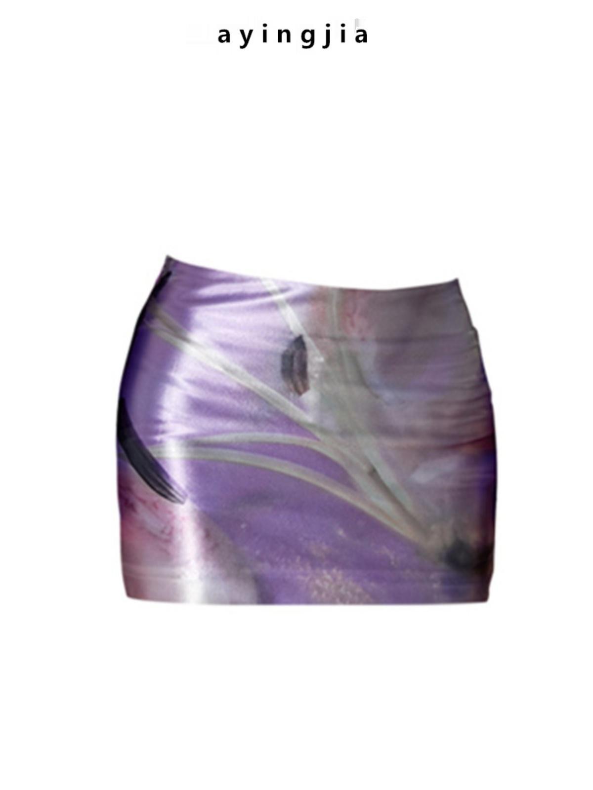 

! Ajijia 24ss Purple Prompt Goods Florals Stretch Printing Skirt [Including Safety Pants Design]] S фиолетовый