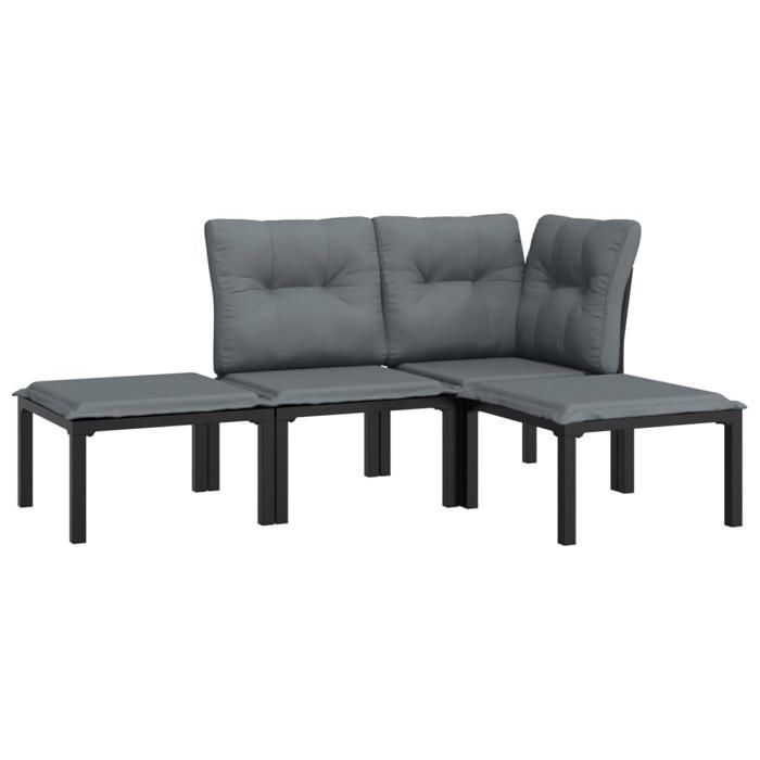 VidaXL Salon de Jardin 4 pcs, Ensemble de Meubles de Terrasse, Mobilier d'Extérieur, Chaise de Patio, Moderne, Noir et Gris 3187741