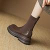 Krazing Pot Microfiber Autumn Winter Shoes Thick High Heels Flat Platform Size 43 Motorcycle Boots Knitwear Non-slip Ankle Boots