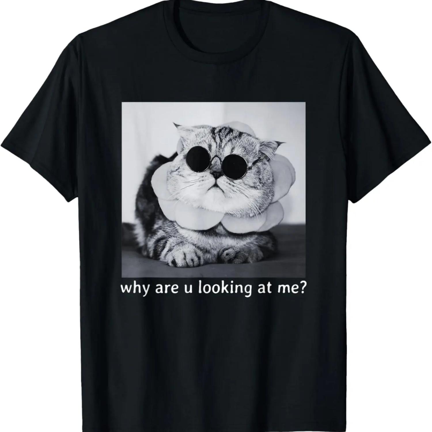 

Cat Funny Sunglasses Slogan Graphic Why Are U Looking at Me T-Shirt XXXXXL чёрный