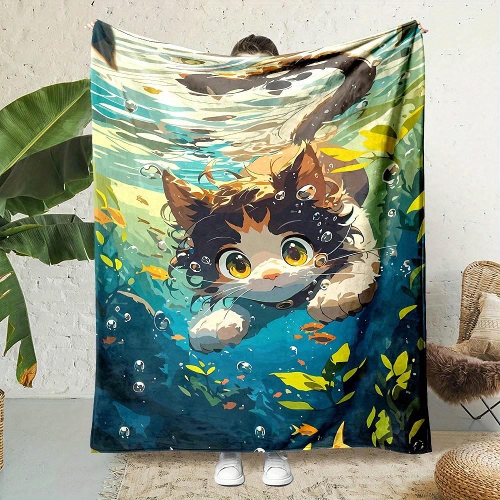 

Cute pattern of a diving cat Flannel printed blanket suitable for all seasons suitable for living room office sofa and travel 75x100cm (30x40inch)