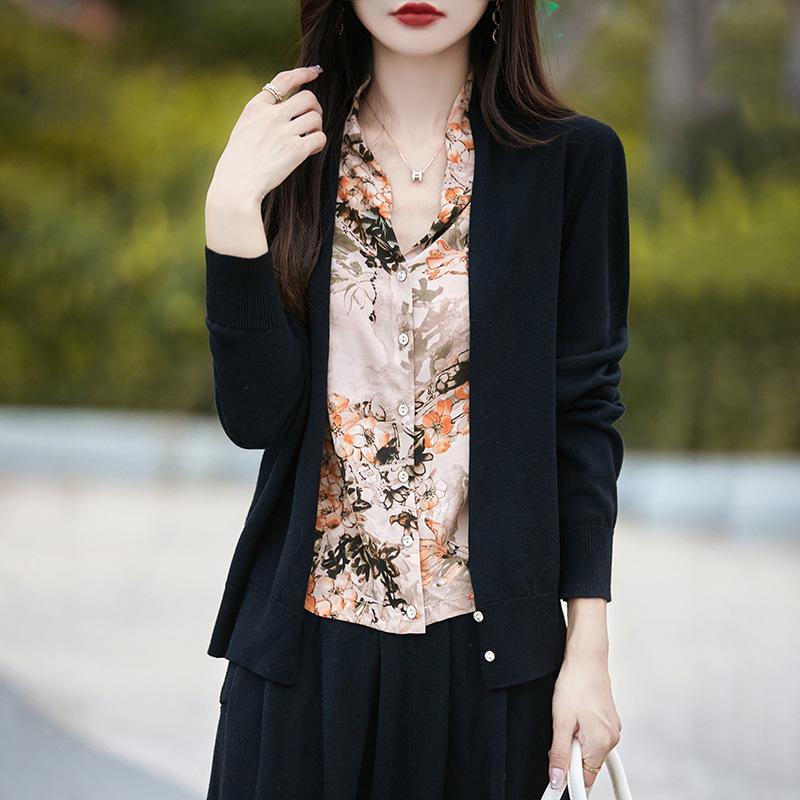 Erdos Damen Kaschmir-Cardigan mit langen Ärmeln - 2024 Herbst Dünner Wollstrick Zweiteiliger Pullover