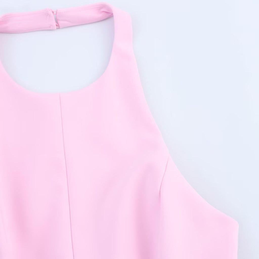 2025 Women's Spring Halter Neck Sleeveless Tank Top with Dress-style Hem