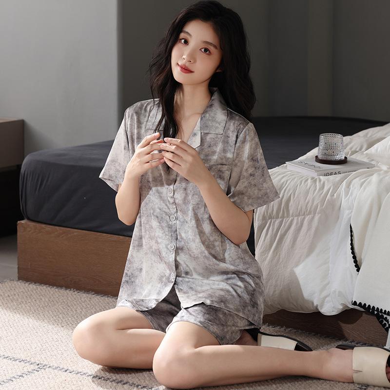 Premium Pajamas Women's Summer Ice Silk Short Sleeves Fat Mm Ice and Snow Silk Simulation Silk Suit New Chinese National Style