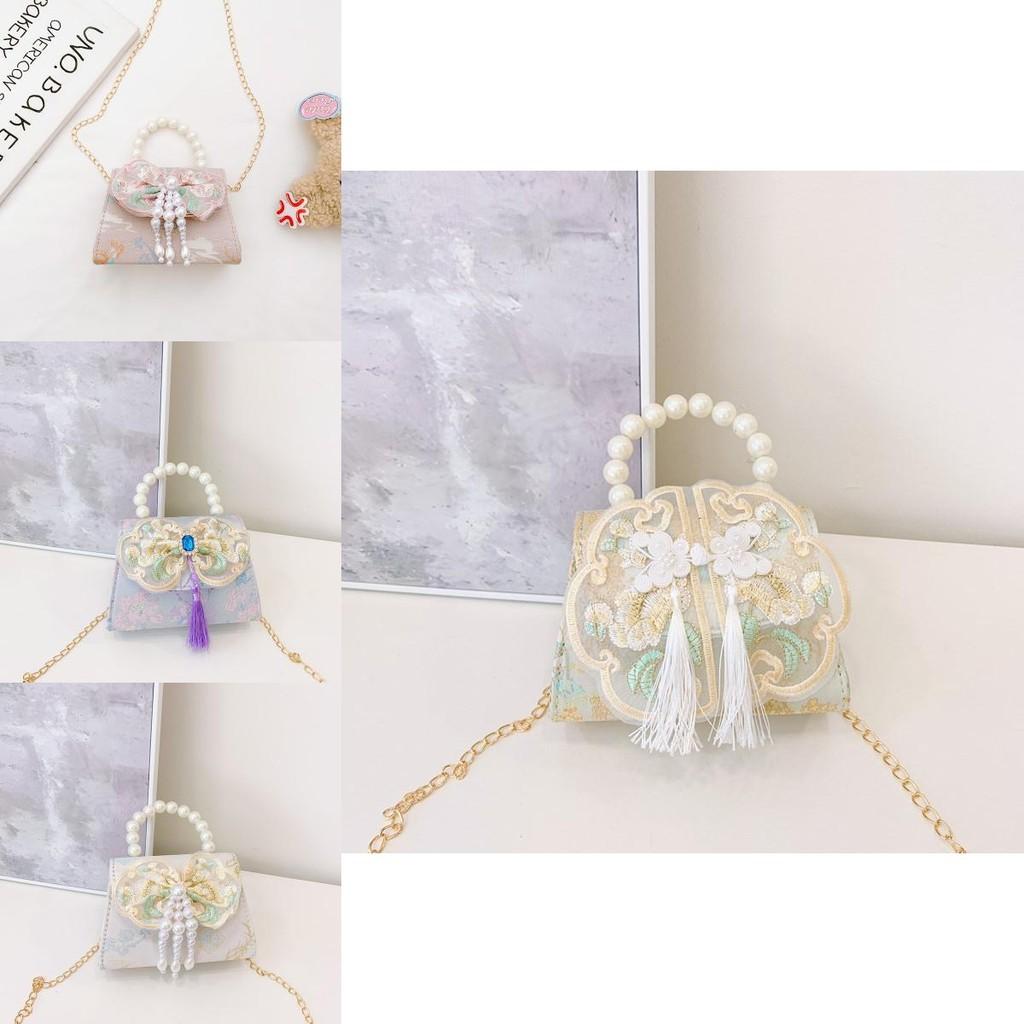 Modern Colorful Kids Shoulder Bag With Trendy Pearls And Elegant Bow Details