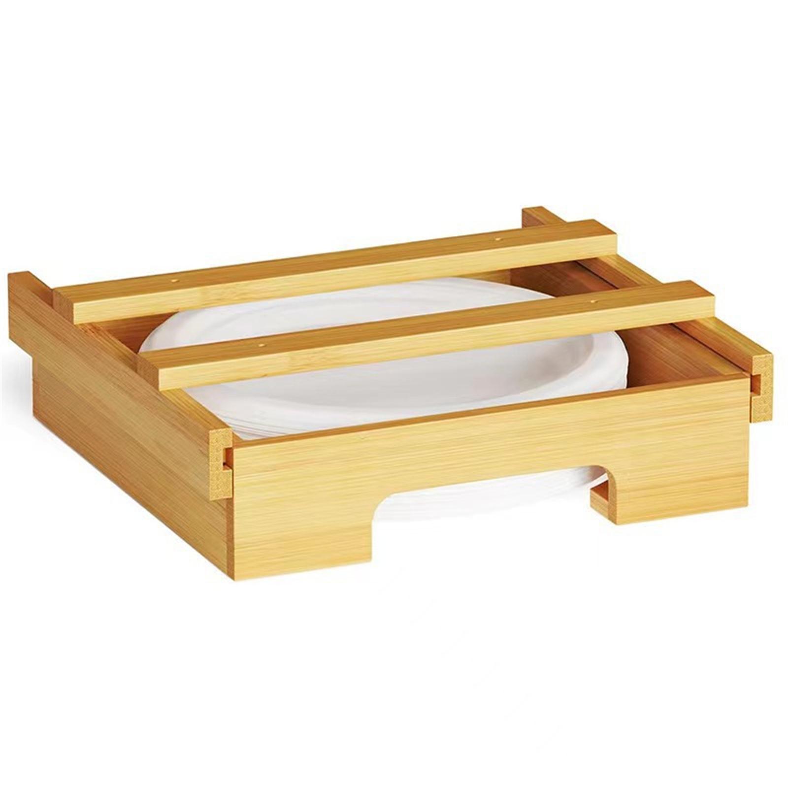 

9-Inch Paper Plate Dispenser Under Cabinet, Wooden Countertop Paper Plate Holder, Kitchen Counter Vertical Plate Dispensers Holders Organizer Wood color25x27x7#0
