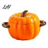 Handled Soup Bowl with Lid Pumpkin And Double Handle Microwave Safe Decorative Practical Kitchen Gift for Home Ceramic Bowl Heat Resistant Pot Stews