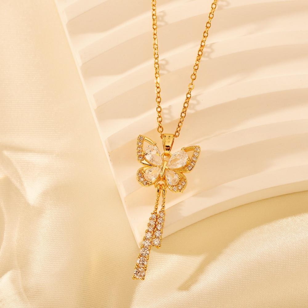 Stainless Steel Love Heart Butterfly Copper Pendant Necklace For Women Girls Cute Clavicle Chain Wedding Birthday Jewelry Gifts