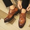Men's Large Size Leather Lace-Up Casual Shoes - Fashionable British Loafers with Thick Soles, Size 45
