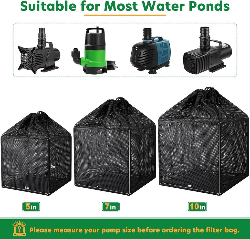 Pond Filter Bag Pump Barrier Bag Anti-Clogging Cube Filter Box Black Media Bag Pump Mesh Bag For Outdoor Water Fish Ponds (7"X 2 Pack)