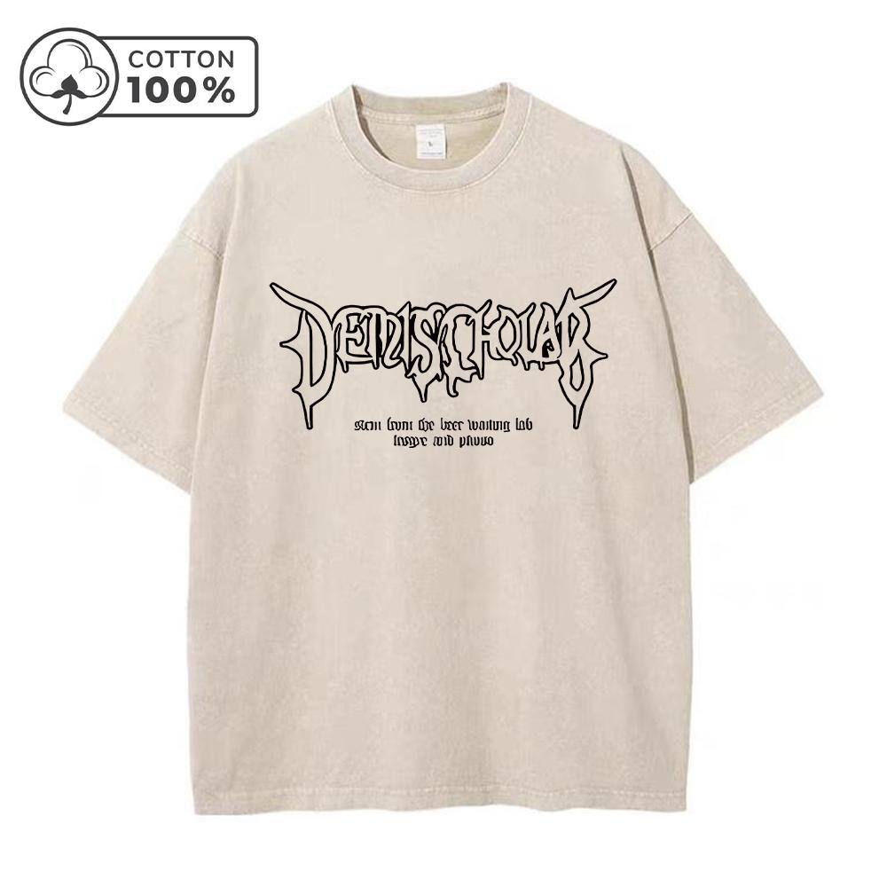 Mens Gothic Style Text Printed Washed T Shirt Summer Commute Pure Cotton Short Sleeved Casual Loose Fitting Street Style Top
