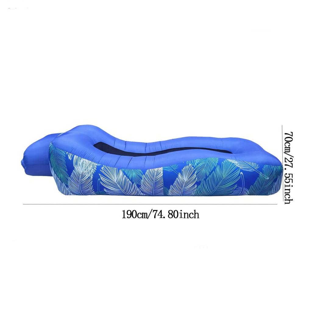 1-Person Tropical Print Quick-Inflating Beach Lounger - Durable Oxford Fabric, Self-Inflating Air Mattress for Camping, Festivals & Outdoor Relaxation