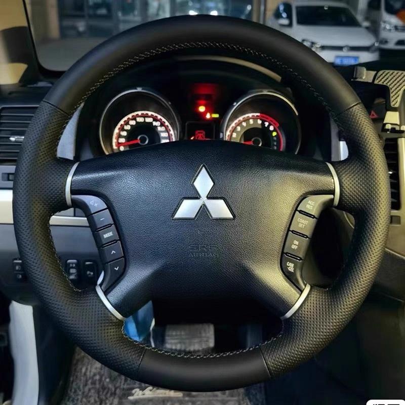 

for Mitsubishi Pajero 2007-2014 Galant 2008-2012 Hand-Stitched Black Leather Non-slip Car Steering Wheel Cover 2