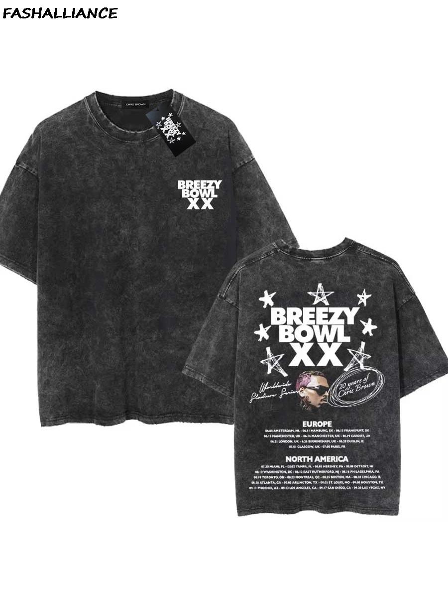 Chris Brown Tag Tshirt Breezy Bowl XX Tour Washed Tshirt Men Clothing New in Top Tees Mens TShirt Camisetas S