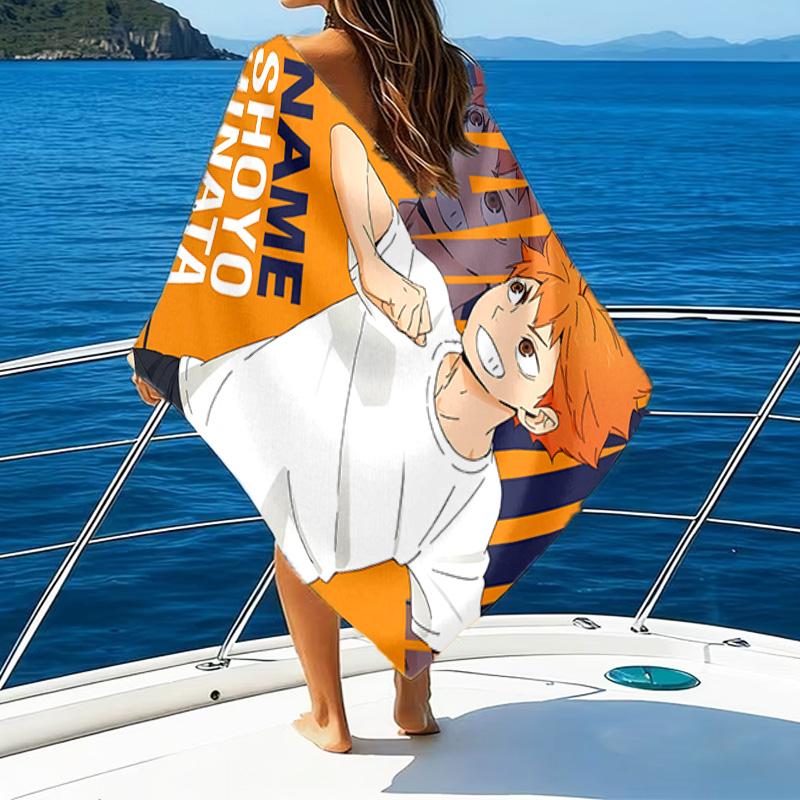 1pc Haikyuu4 Beach Towel with Custom Name, Beach/Swimming/Bath/Picnic/Camping Towel, Suitable for Seaside Beaches