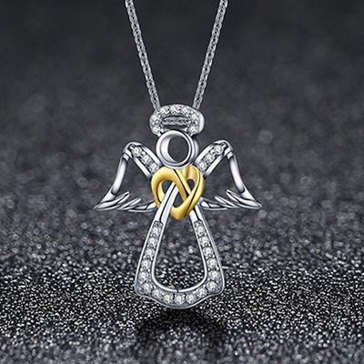 Trendy Cupid Heart Necklace for Women with Diamond Inlay Alloy Angel Wings Pendant Jewelry