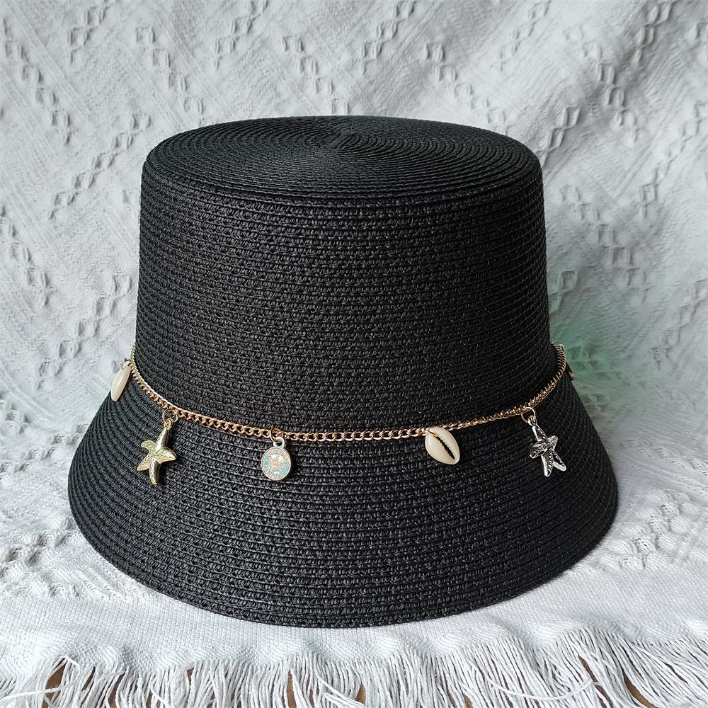 Summer Straw Hat For Women Men Fashion Chain Accessories Bucket Hat Beach Hat Uv Resistant Sunshade Hat