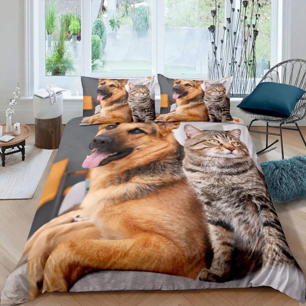 Boys Girls Kids 3D Bedding Cute Animal Pet Kitten Lovely Kitten Puppy Duvet Cover Cartoon Dog Animal Design Bedroom Decoration