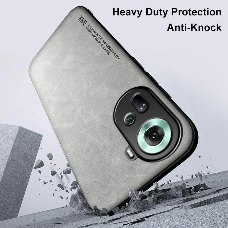 Luxury Leather Case For OPPO Reno 12 11 10 9 8 7 Pro Plus Find X6 X5 Lite Pro Cover With Metal Plate Support Car Hold
