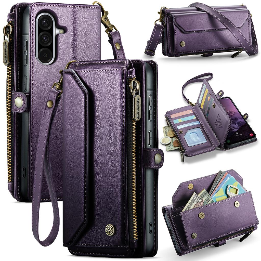 Pro Samsung Galaxy A56 5G Kožené pouzdro CASEME C36 Zip Více slotů na karty Kryt na telefon s popruhy