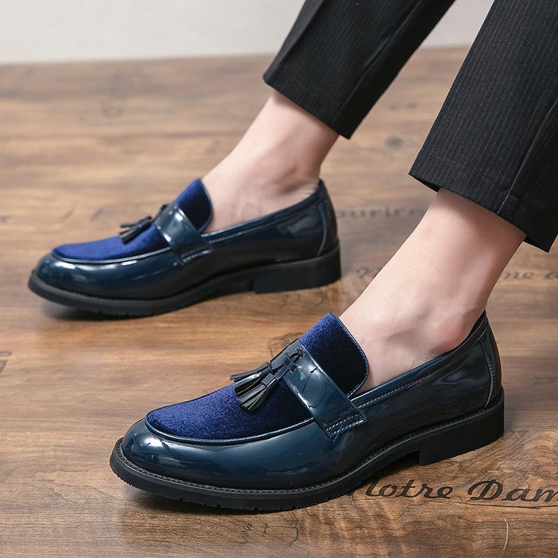 Extra Large Size Leather Shoes Men's One-Pedal Lazy Shoes Tassel Patent Leather Loafers Size 38-48 Men's Doudou Shoes