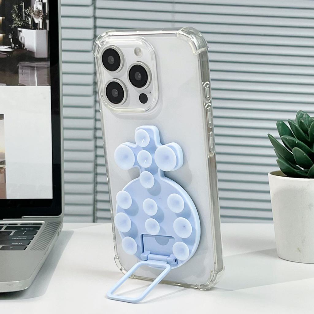 Magnetic Liquid Silicone Phone Case with Adhesive Metal Ring and Retractable Suction Cup Stand