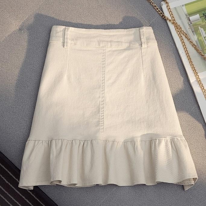 Women's Denim Skirt Irregular Hem High Waist Slimming Short Skirt