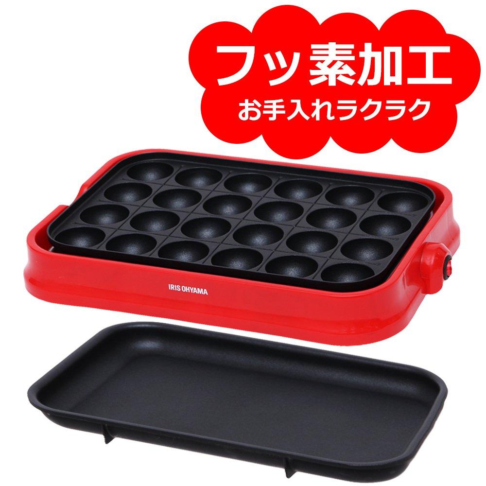 IRIS OHYAMA Abnehmbare Takoyaki-Platte mit 24 Löchern und flacher roter Oberfläche PHP-24W-R 2-Wege (Takoyaki-Teller),